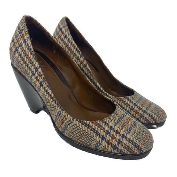 Cole Haan Wedge Heels Tartan Plaid Fabric Upper Size 6 - Picture 1 of 9